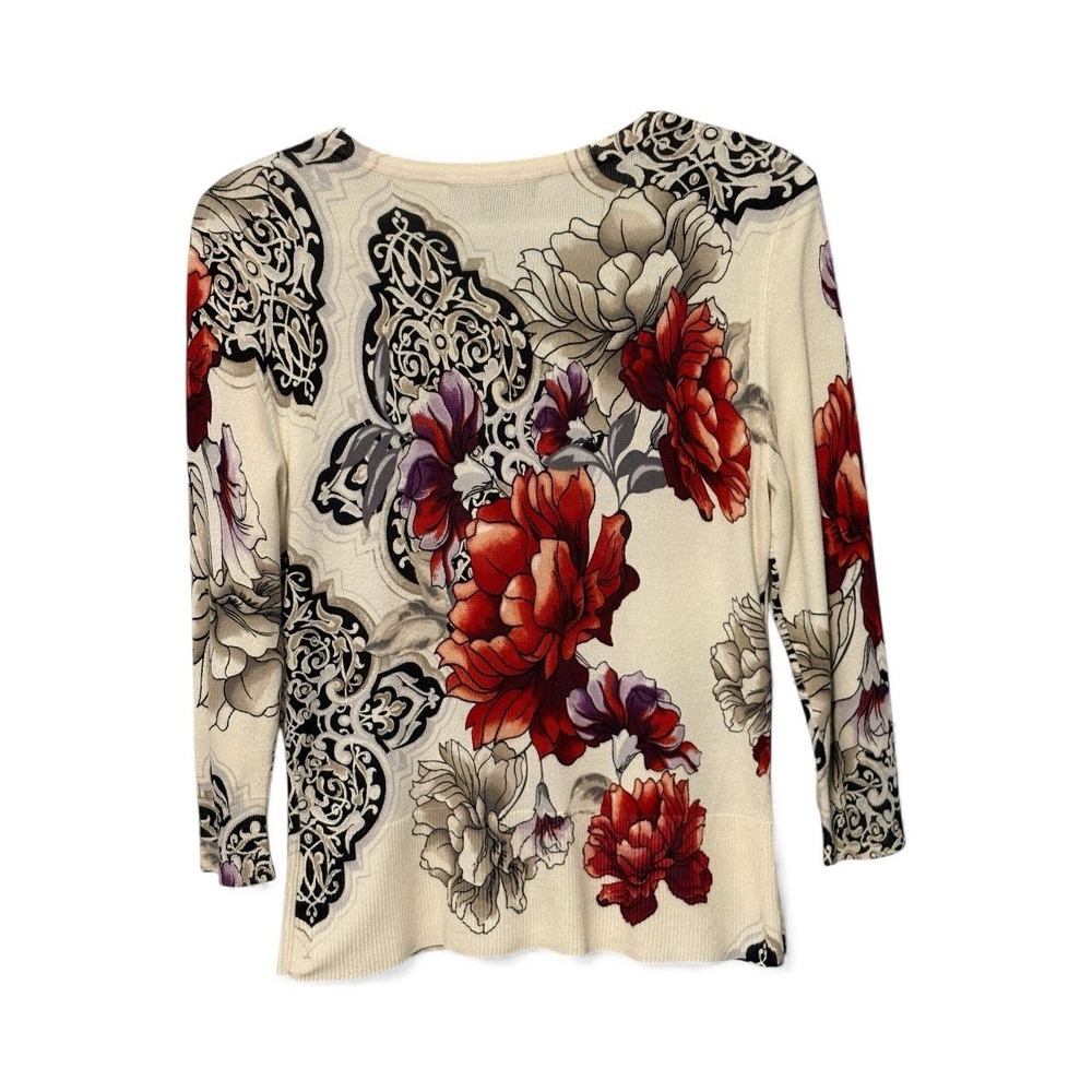 White House Black Market Floral Print Cardigan 3/4 Sleeve V-Neck Women's Small - Picture 2 of 5